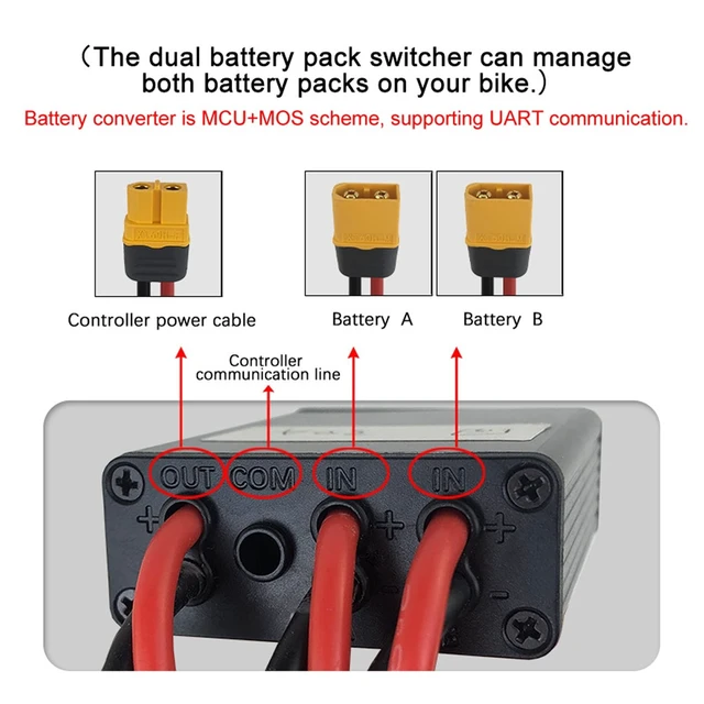 Alt view image 4 of 5 - Focket Double Battery Discharge Converter for E Bike, 20V-72V DC Dual Battery Pack Switch Balancer for Increase The Capacity by Connecting Two Batteries in Parallel Equalization Module (40A)