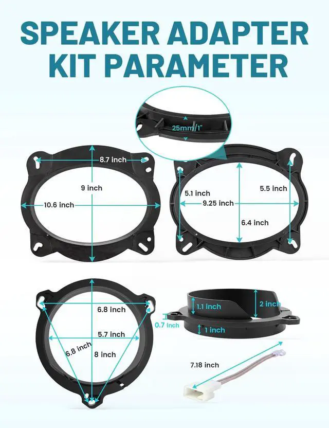 Alt view image 3 of 5 - NuIth Car 69 Inch Front + 6.5 Inch Rear Door Speaker Adapter Kit for Toyota 03-09 4 Runner 05-11 Avalon 08-12 Highlander 09-11 Venza 08-11 Sequoia, Speaker Bracket Spacer for Aftermarket Install