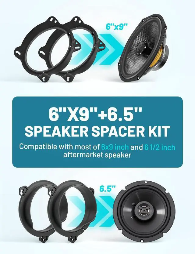Alt view image 5 of 5 - NuIth Car 69 Inch Front + 6.5 Inch Rear Door Speaker Adapter Kit for Toyota 03-09 4 Runner 05-11 Avalon 08-12 Highlander 09-11 Venza 08-11 Sequoia, Speaker Bracket Spacer for Aftermarket Install