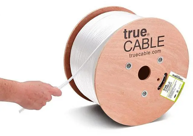 Main image of trueCABLE RG6 Dual Shield Coax, 1000ft, White, Riser Rated (CMR/CATVR/CL2), Bare Copper Conductor Coaxial Cable, 3GHz Sweep Tested