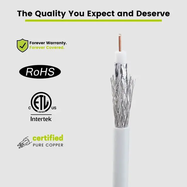 Alt view image 4 of 5 - trueCABLE RG6 Dual Shield Coax, 1000ft, White, Riser Rated (CMR/CATVR/CL2), Bare Copper Conductor Coaxial Cable, 3GHz Sweep Tested