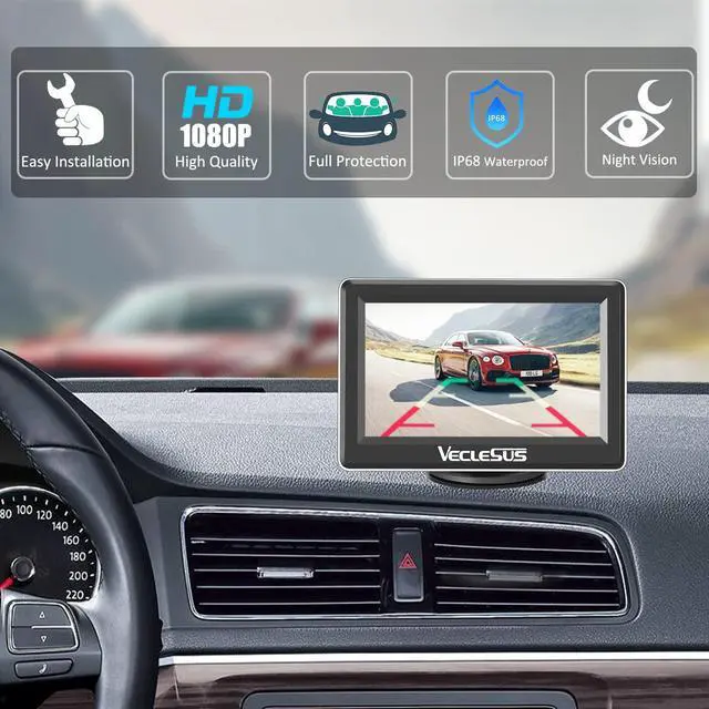 Alt view image 2 of 5 - VECLESUS VM1 Wired Backup Camera Kit with 4.3 Monitor, 1080P License Plate Camera, IP68 Waterproof Night Vision, Reverse/Continuous View for Car, SUV, Pickup, Sedan, Truck, 33ft Cable