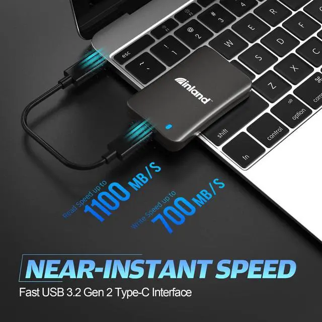 Alt view image 2 of 5 - Inland 500GB External SSD with Type-C Connector, Aluminum Alloy Shell, USB 3.2 Gen 2, 4-Year Warranty