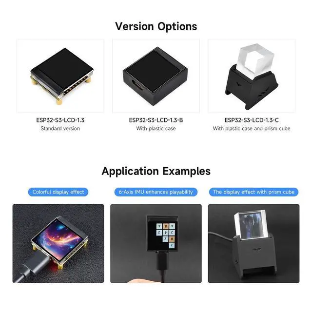 Alt view image 4 of 5 - Waveshare ESP32-S3 1.3inch Display Dev Board, 240x240 Pixels, ST7789V2 Driver, 6-axis IMU, 262K Colors, SPI Comm, 90 Hardware Rotation Support, with Plastic Case, with Plastic Case and Prism Cube
