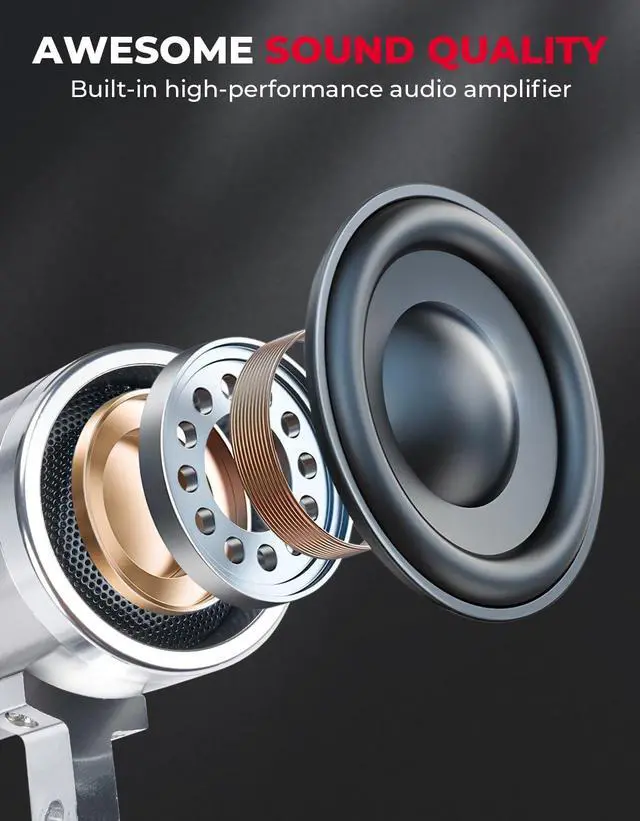 Alt view image 3 of 5 - KEMIMOTO Motorcycle Speaker, ATV Motorcycle Stereo Speaker, Waterproof Motorcycle Radio Sound Bar 0.7-1 in, 60 Watts Max Built-in Amplifier, AUX in, USB, Bluetooth-Compatible, FM Radio, Silver