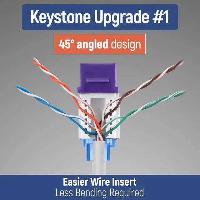 Alt view image 3 of 5 - Everest 45 Degree RJ45 Cat5e Keystone Jacks Slim Profile 50-Pack Purple