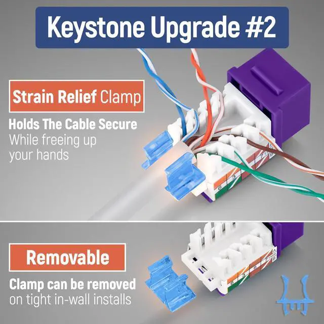 Alt view image 4 of 5 - Everest 45 Degree RJ45 Cat5e Keystone Jacks Slim Profile 50-Pack Purple