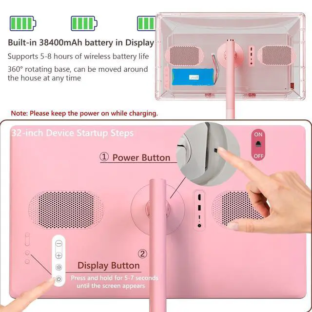 Alt view image 3 of 5 - OFD 32" Portable TV on Wheels FHD,Android 15,EDLA-Certified,Rolling TV with 8+128GB ROM,Portable Touch Screen Monitor,Built-in Battery 6-8H Play Time,Voice Remote Control,8MP Webcam,Speaker,Rotatable