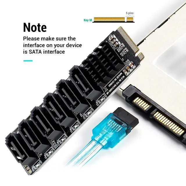 Alt view image 4 of 5 - CY NGFF NVME M-Key PCI Express 4.0 to SATA 3.0 6Gbps 6 Ports Adapter Converter Hard Drive SSD Extension Card 2280 PM Port Multiplier Selector (6-Ports)