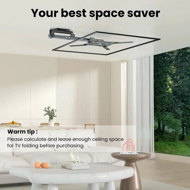 Alt view image 3 of 5 - Ceiling TV-Mount Flip Down Folding - 23-55'' Manual Drop Down TV Mount, Fits Flat and Pitched Roof, Height Adjustable, Swivel, Max Load 44 lbs, Max VESA 400x400 mm, Black