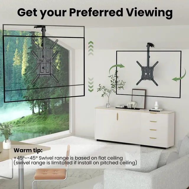 Alt view image 4 of 5 - Ceiling TV-Mount Flip Down Folding - 23-55'' Manual Drop Down TV Mount, Fits Flat and Pitched Roof, Height Adjustable, Swivel, Max Load 44 lbs, Max VESA 400x400 mm, Black