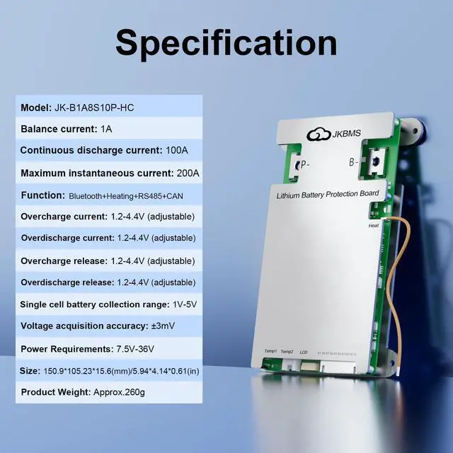 Alt view image 2 of 5 - JKBMS Smart BMS 3S-8S 100A 1A Active Balancer JK-B1A8S10P-HC
