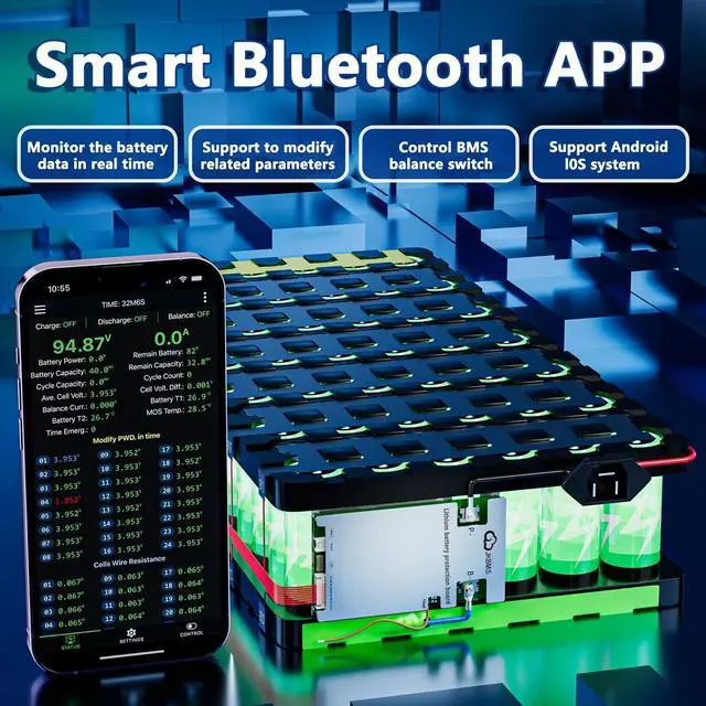 Alt view image 4 of 5 - JKBMS Smart BMS 3S-8S 100A 1A Active Balancer JK-B1A8S10P-HC