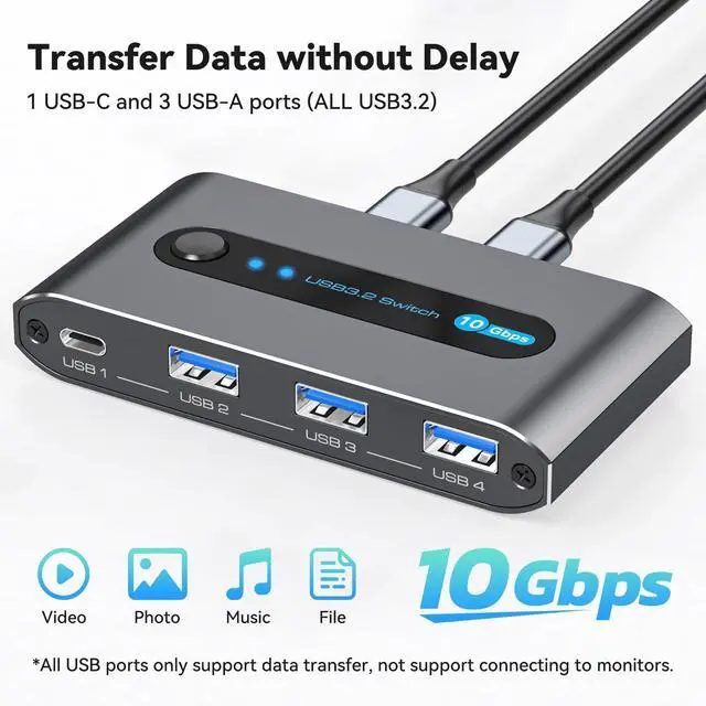 Alt view image 3 of 5 - PVBCTCSID USB 3.2 Switch 2 Computers Share 4 USB Devices Supports USB C Input for Keyboard Mouse Scanner Printer with Desktop Controller