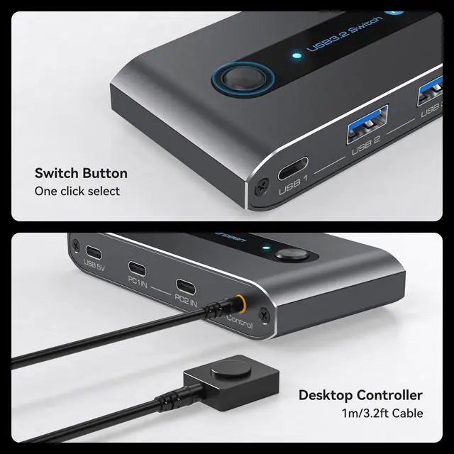 Alt view image 5 of 5 - PVBCTCSID USB 3.2 Switch 2 Computers Share 4 USB Devices Supports USB C Input for Keyboard Mouse Scanner Printer with Desktop Controller