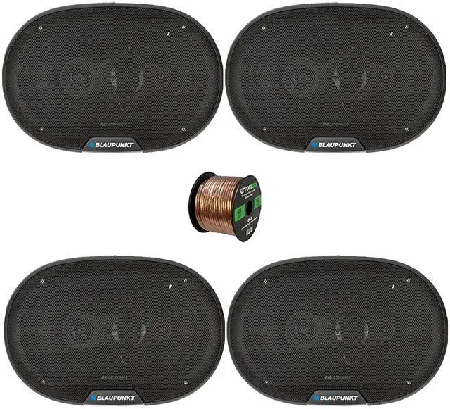 Main image of 2 Pair (Qty 4) of Blaupunkt BPS-E694 6x9" 70 Watt Max 4-Way Car Speakers with 50 Feet 16 Gauge Wire