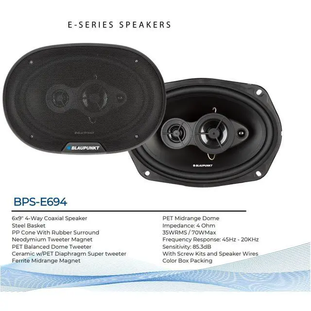 Alt view image 4 of 4 - 2 Pair (Qty 4) of Blaupunkt BPS-E694 6x9" 70 Watt Max 4-Way Car Speakers with 50 Feet 16 Gauge Wire