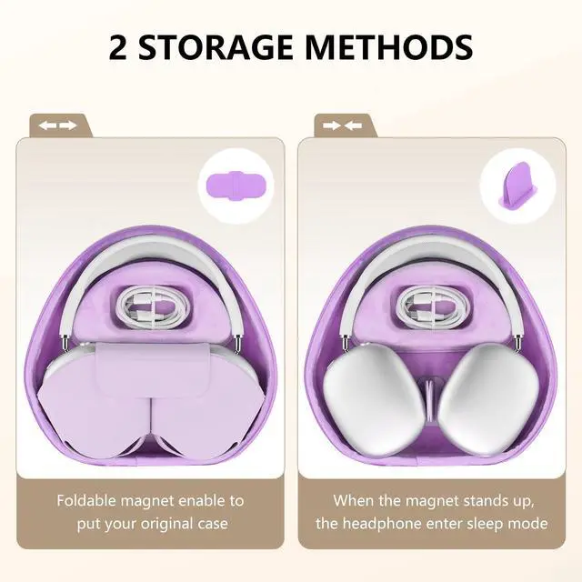 Alt view image 3 of 5 - for Airpods Max Case Cover,Smart Case with Sleep Mode Made by Air pods,Compatible with Apple AirPods Max,Protective Carry Travel Cover Air Pods Pro Max Cases,Headphone,Purple+Purple