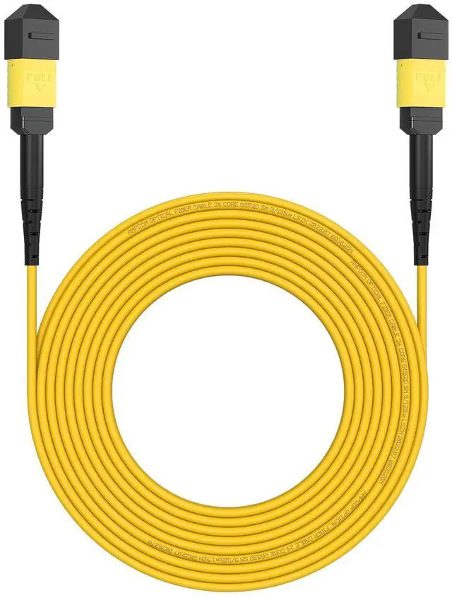 Alt view image 2 of 5 - AMPCOM MPO to MPO Trunk Cable 9/125m Singlemode OS1/OS2(24 Fiber, MPO to MPO Female, Type B, LSZH/Riser, UPC, Yellow) 50m (164ft)