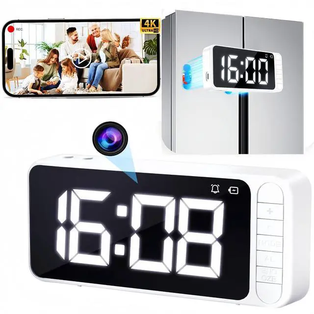 Main image of 4K hidden camera magnetic clock, Wifi mini nanny security cam, Auto time synchronization, detection recognitionnight vision, video live streaming, For indoor, home, office, garage, gym(Milky white)