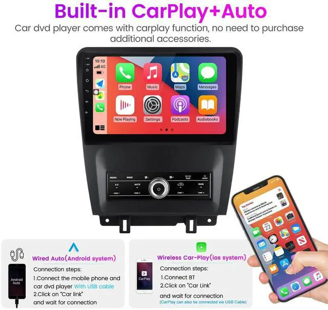 Alt view image 5 of 5 - Android 13 Android Car Touch Screen for Ford Mustang Radio Upgrade 2010 2011 2012 2013 2014,10 inch Head Unit 8 Core 4G+64G,w/Wireless Carplay/Android Auto/DSP/4G/WiFi/Bluetooth/AM/FM Head Unit