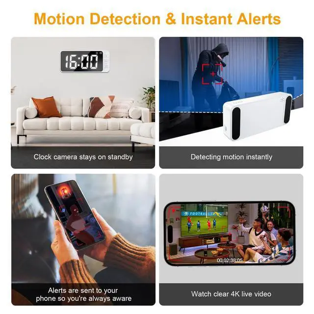 Alt view image 5 of 5 - 4K hidden camera magnetic clock, Wifi mini nanny security cam, Auto time synchronization, detection recognitionnight vision, video live streaming, For indoor, home, office, garage, gym(Milky white)