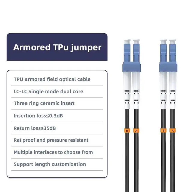 Alt view image 3 of 5 - lidkew Fiber Patch Cable LC/UPC to LC/UPC Single Mode Duplex Outdoor Armored Fiber Optic Cable Jumper Optical Patch Cord,20M/65.6FT 9/125m, TPU LSZH Black