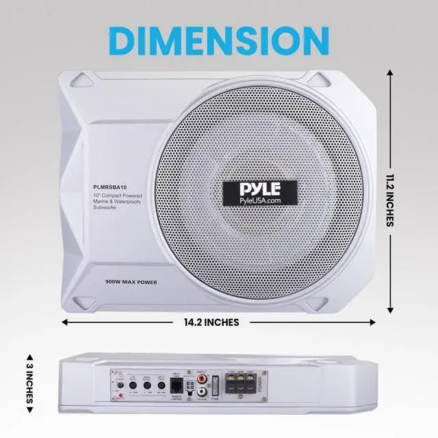 Alt view image 3 of 5 - Pyle 10-Inch Low-Profile Amplified Subwoofer System - 900 Watt Compact Enclosed Active Marine Underseat Car Subwoofer with Built In Amp, Powered Car Subwoofer w/ Low & High Level Inputs