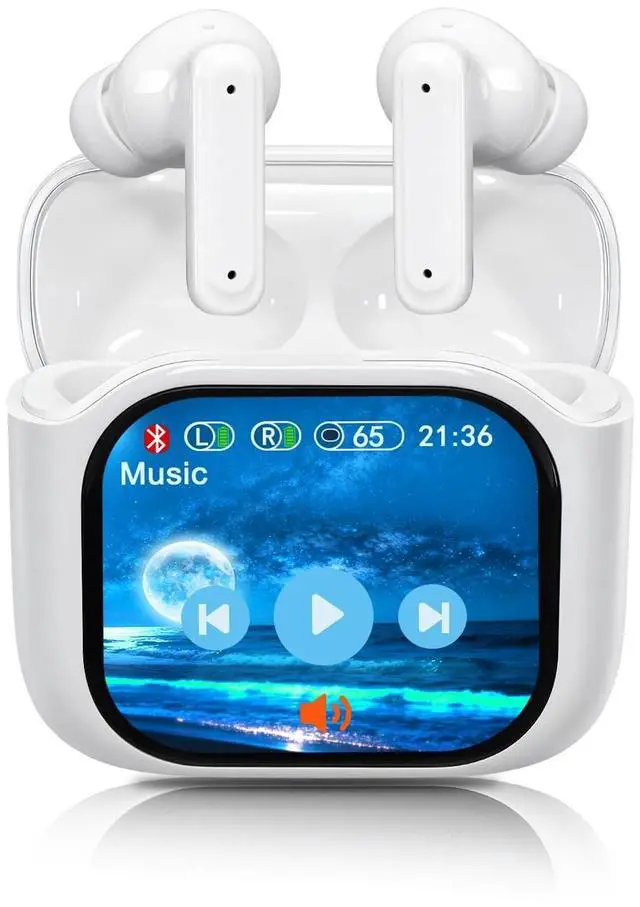 Main image of Handzee Smart Earphones with Touchscreen, Touch Screen Earbuds, Wireless Headphones Bluetooth 5.4, Touch Buds with LED Screen, ANC/ENC Noise Cancelling, 48H Playtime, for Work, Sport (White)