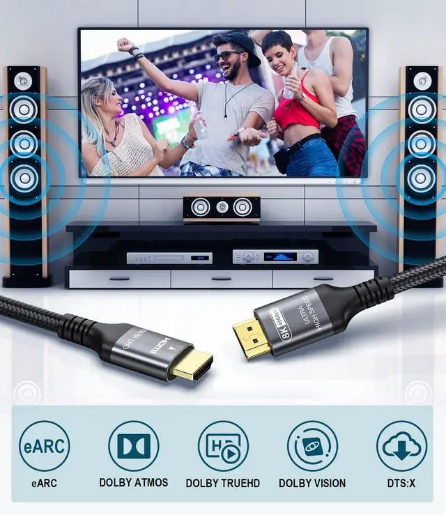 Alt view image 2 of 5 - Adauxter 8K 4K HDMI to HDMI Cable 50 FT Long, HDMI Cord with Ethernet CEC