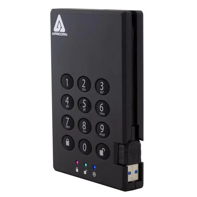 Alt view image 2 of 5 - Apricorn 1TB Aegis Padlock USB 3.0 256-bit AES XTS Hardware Encrypted Portable External Hard Drive (A25-3PL256-1000)