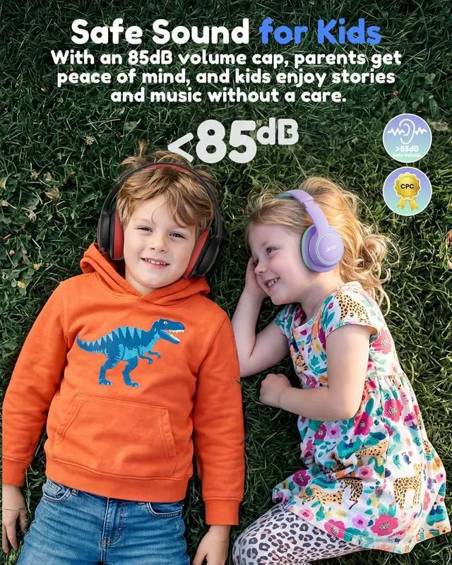 Alt view image 3 of 5 - Acer Kids Bluetooth Headphones, 85dBA Safe Volume, Black Red, OHR702