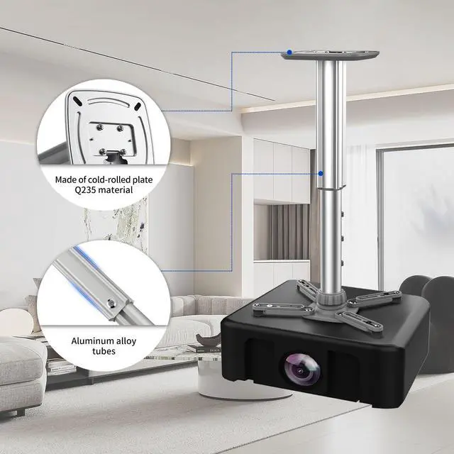 Alt view image 3 of 5 - Jomard Projector Ceiling Mount, Heavy Duty Aluminum, Adjustable Height 22"-40.78", 360 Swivel 15 Tilt, Holds 15 Lbs, Gray