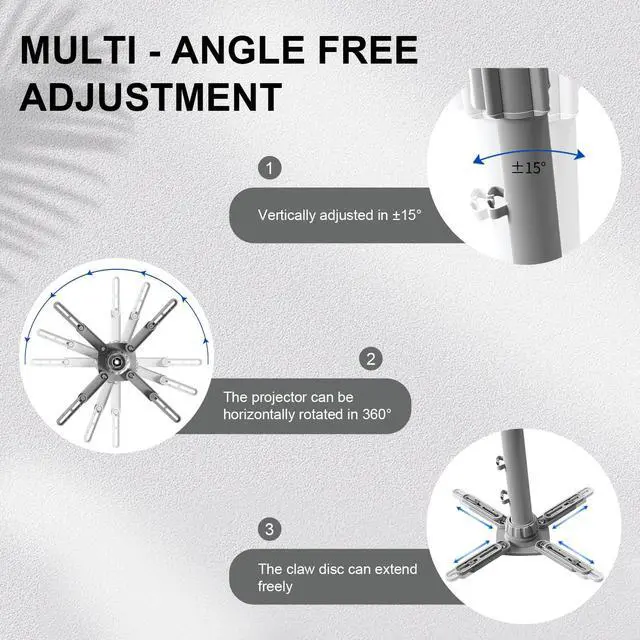 Alt view image 4 of 5 - Jomard Projector Ceiling Mount, Heavy Duty Aluminum, Adjustable Height 22"-40.78", 360 Swivel 15 Tilt, Holds 15 Lbs, Gray