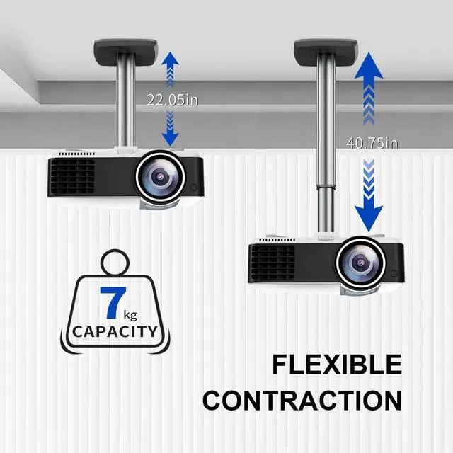 Alt view image 5 of 5 - Jomard Projector Ceiling Mount, Heavy Duty Aluminum, Adjustable Height 22"-40.78", 360 Swivel 15 Tilt, Holds 15 Lbs, Gray