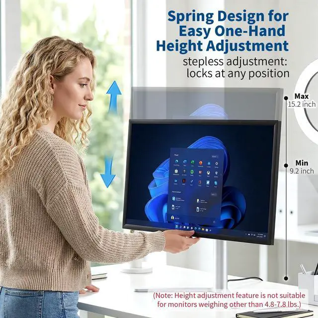 Alt view image 4 of 5 - Cadcreo Aluminum Monitor Stand with Spring-Adjustable Height, Vesa Mount with Full Tilt, Swivel & Rotation, Only for 4.8-7.8LB Monitor Weight Range