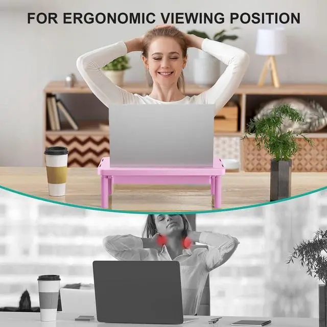 Alt view image 5 of 5 - WALI Computer Monitor Stand with Storage, Desk Monitor Riser 3 Height Adjustable, Laptop Riser with Airflow Vents, Desk Organizer for Computer, Laptop, Printer (PTT002-P), 1 Pack, Pink