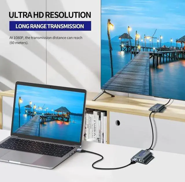 Alt view image 5 of 5 - Techigher HDMI Extender Over CAT5e/6,HDMI Over Ethernet,HD MI Over cat6 with 200 FT for 1080@60Hz,RJ45 to HD Converter Plug & Play with 5V Power Adapter
