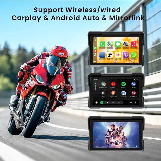 Alt view image 3 of 5 - 7 Inch Portable Screen Wireless Motorcycle Carplay GPS Navigation System with A-pple Carplay and Android Auto,Bluetooth, Siri, Google Assistant, TPMS, Voice Control/ IP67K Waterproof Touchscree