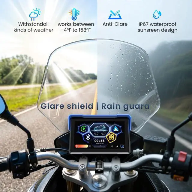 Alt view image 4 of 5 - 7 Inch Portable Screen Wireless Motorcycle Carplay GPS Navigation System with A-pple Carplay and Android Auto,Bluetooth, Siri, Google Assistant, TPMS, Voice Control/ IP67K Waterproof Touchscree
