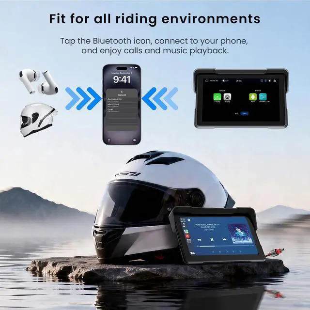Alt view image 5 of 5 - 7 Inch Portable Screen Wireless Motorcycle Carplay GPS Navigation System with A-pple Carplay and Android Auto,Bluetooth, Siri, Google Assistant, TPMS, Voice Control/ IP67K Waterproof Touchscree