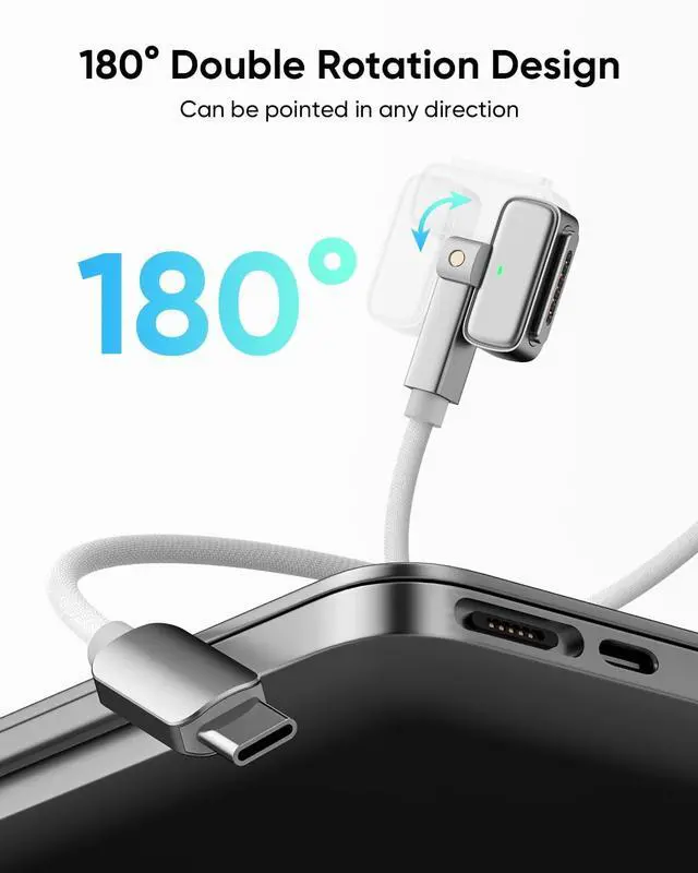 Alt view image 2 of 5 - Kuulaa 140W USB-C to Magnetic 3 Cable, 6.6ft 180 Right Angle Fast Charger Cord, 140W USB-C to Magnetic Safe 3 Cable for Pro (16"/14" 2025, 2024, 2023, 2021) Air (15''/13'' 2025, 2024, 2023, 2022)