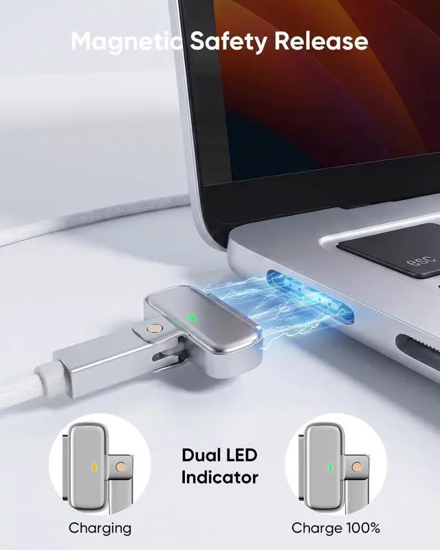 Alt view image 4 of 5 - Kuulaa 140W USB-C to Magnetic 3 Cable, 6.6ft 180 Right Angle Fast Charger Cord, 140W USB-C to Magnetic Safe 3 Cable for Pro (16"/14" 2025, 2024, 2023, 2021) Air (15''/13'' 2025, 2024, 2023, 2022)