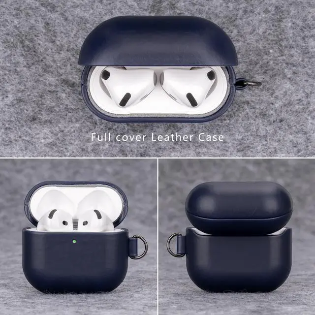 Alt view image 4 of 5 - Maogoam Leather Case for AirPods 4 with D Clip Hand Strap, Genuine Veg-Tanned Leather Cover Compatible with AirPods 4th Gen 2024, Patina Finish, Wireless Charging for Stylish Professionals, Blu