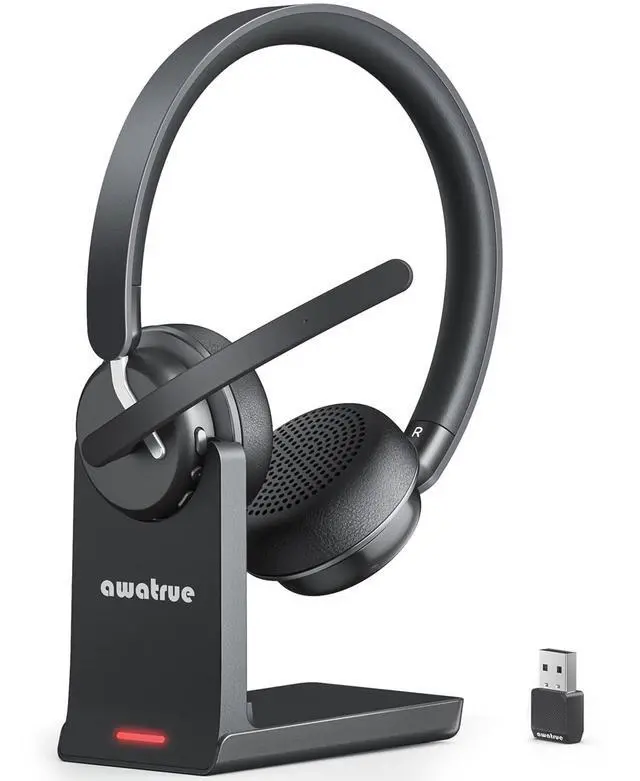 Main image of awatrue Wireless Headset with Mic for Work, Bluetooth Headset with AI Noise Cancelling Mic for Clear Calls, Bluetooth 5.3 & 2.4G Dongle, Computer Headset for Call Center/PC/Zoom