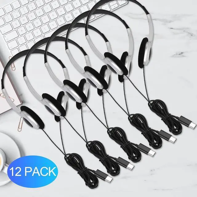 Alt view image 2 of 5 - Anrgterg 12 Pack Type C Classroom Headphones Bulk for Kids Durable Wired Over Ear School Headsets with Microphone, Hearing Protection for iPad, Tablets, School Students, Online Learning