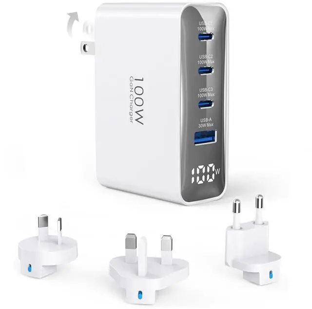 Main image of Topadre 100W USB C Travel Charger, 4-Ports Foldable Travel Adapter Plug Converter with UK/EU/AU Plugs,Fast Charging for Macbook Pro/Air,for iPad Pro/iPhone 16/15 Pro Max, for 45w Samsung Galaxy,
