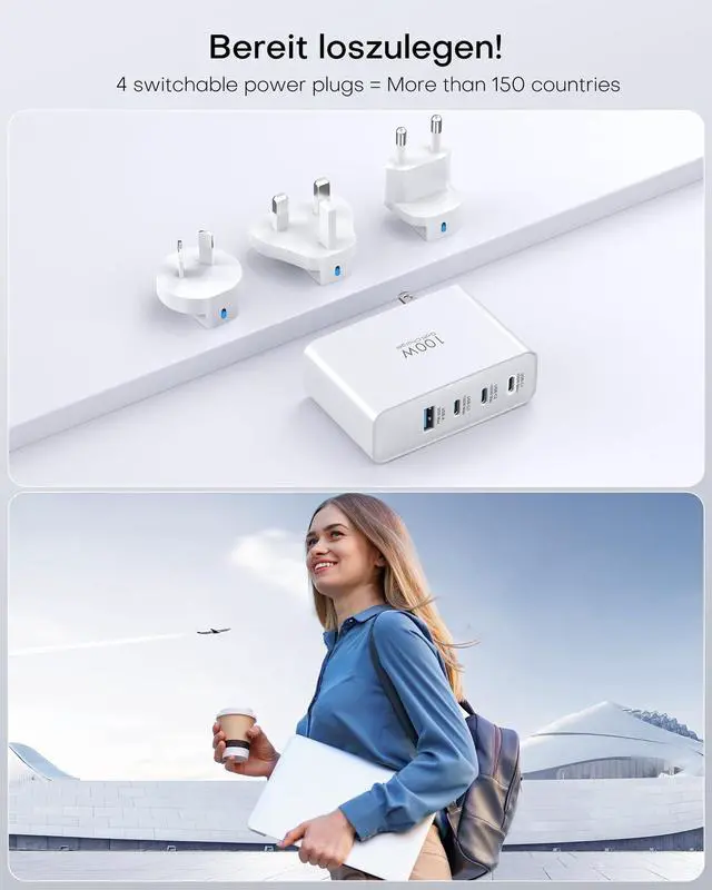 Alt view image 2 of 5 - Topadre 100W USB C Travel Charger, 4-Ports Foldable Travel Adapter Plug Converter with UK/EU/AU Plugs,Fast Charging for Macbook Pro/Air,for iPad Pro/iPhone 16/15 Pro Max, for 45w Samsung Galaxy,