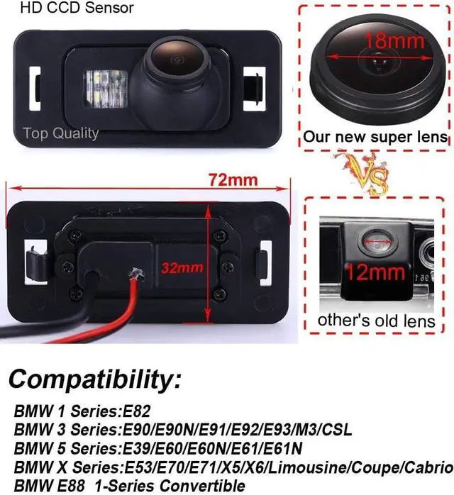 Alt view image 2 of 5 - HD 1080x720pixel Reverse Backup Camera Waterproof Clear Night Vision Rear View Camera for BMW 1 3 5 X Series E90/E90N/E91/E92/E93/M3/CSL E82 E39/E60/E60N/E61/E61N E53/E70/E71/X5/X6