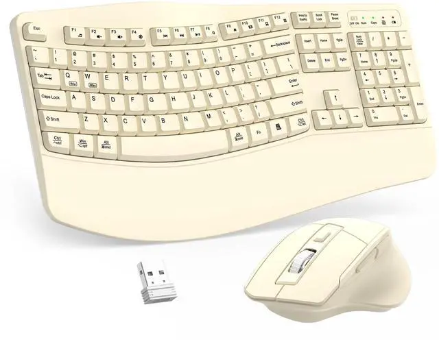 Main image of Wireless Keyboard and Mouse Combo, Ergonomic Wave Keys (Latte)